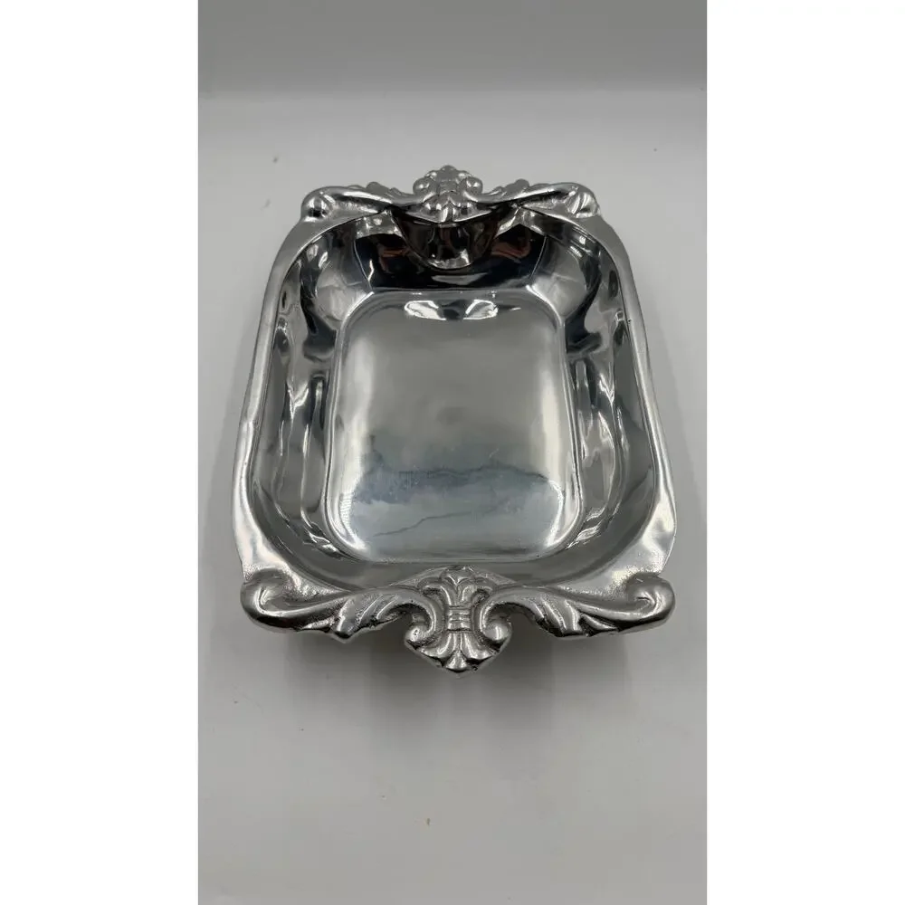 Vintage Mexican Aluminum Serving Dish/Tray with Flier de Lis Handles